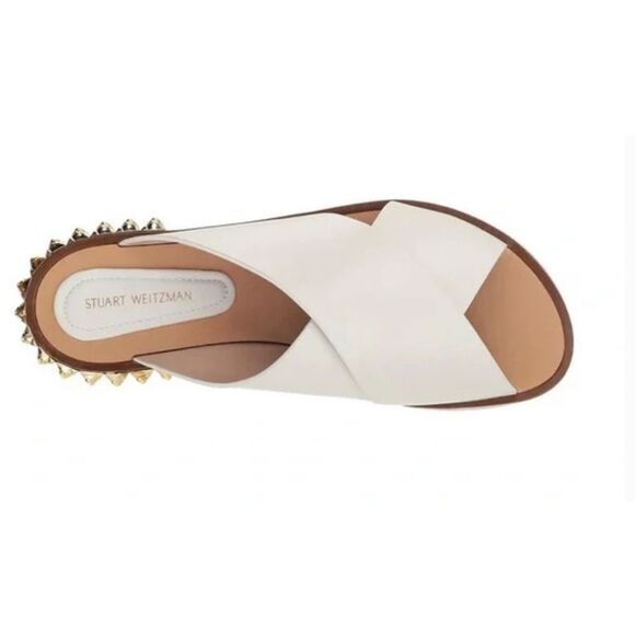 Stuart Weitzman White Sandals with Gold Accents - Picture 13 of 14